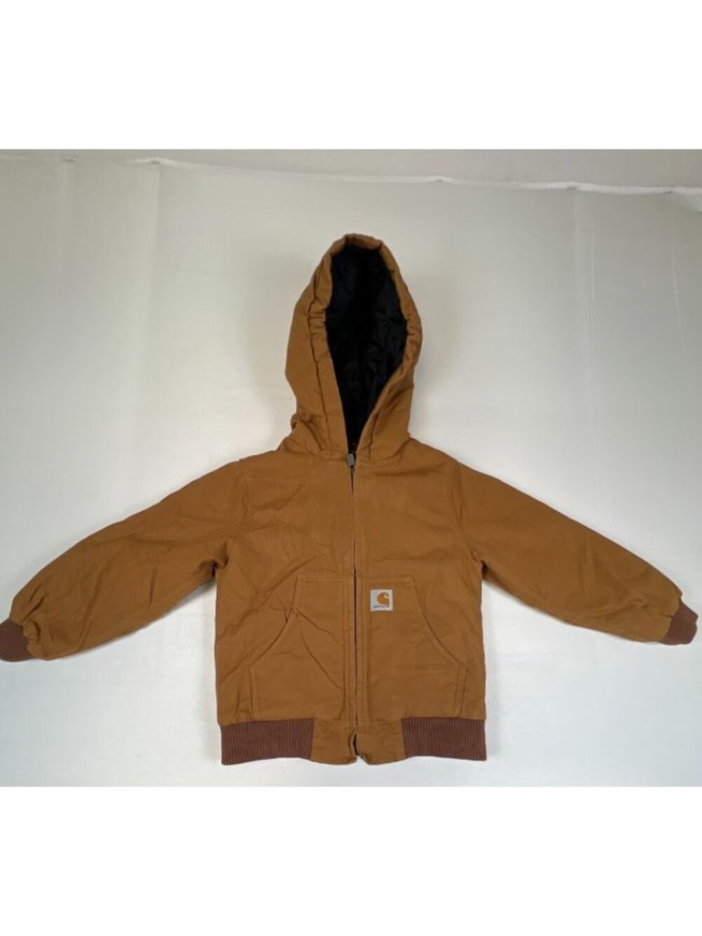Carhartt Youth Boys Jacket Brown Quilted Lined Zip Up Hoodie Size XS (6)